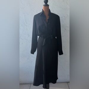Babaton Black Long-Sleeve Tie-Waist Shirt Dress